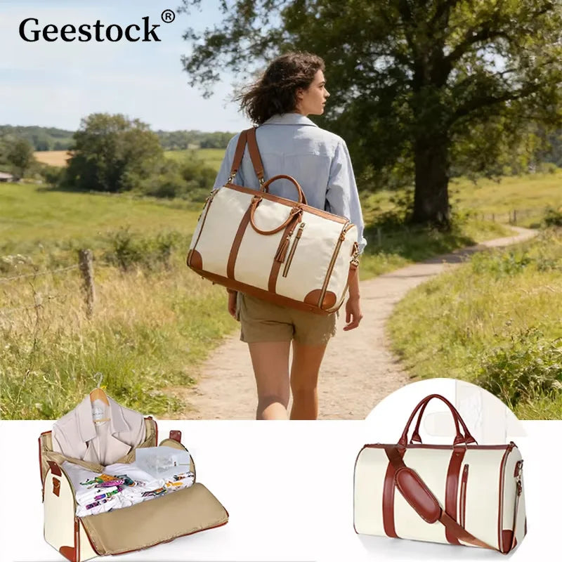 Geestock Convertible Garment Bag 2in1 Carry On Travel Duffle Bag Women Foldable Hanging Suit Travel Bags Waterproof Weekender Ba