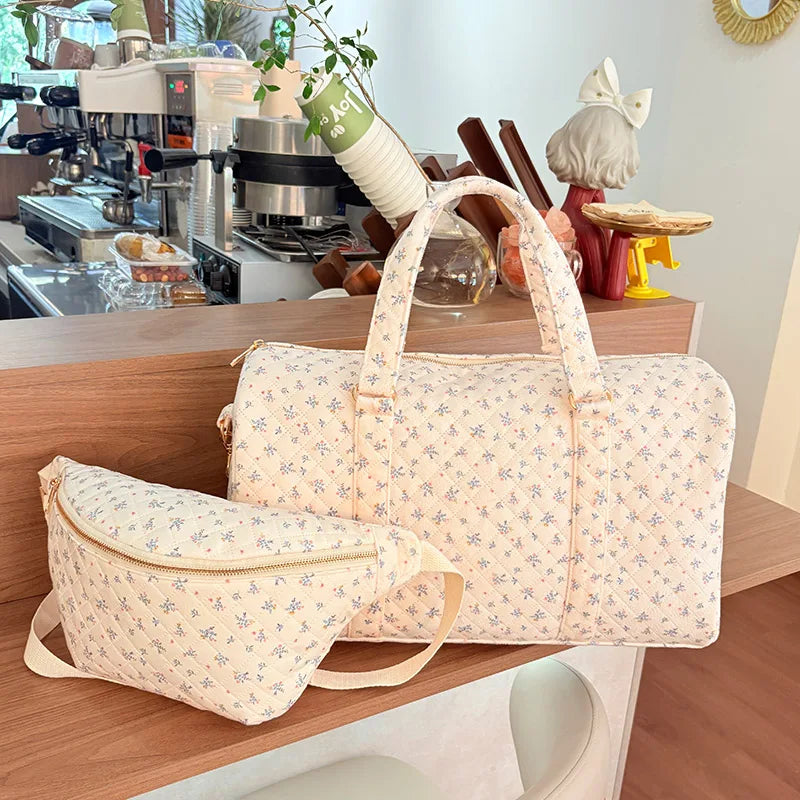 New Floral Quilted Duffel Bag Large size Travel Handbag Korean Style Travel Bags Custom Woman Large Fitness Handbags